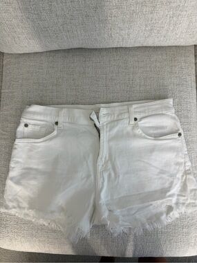 7 For All Mankind White Frayed-Hem Denim Shorts